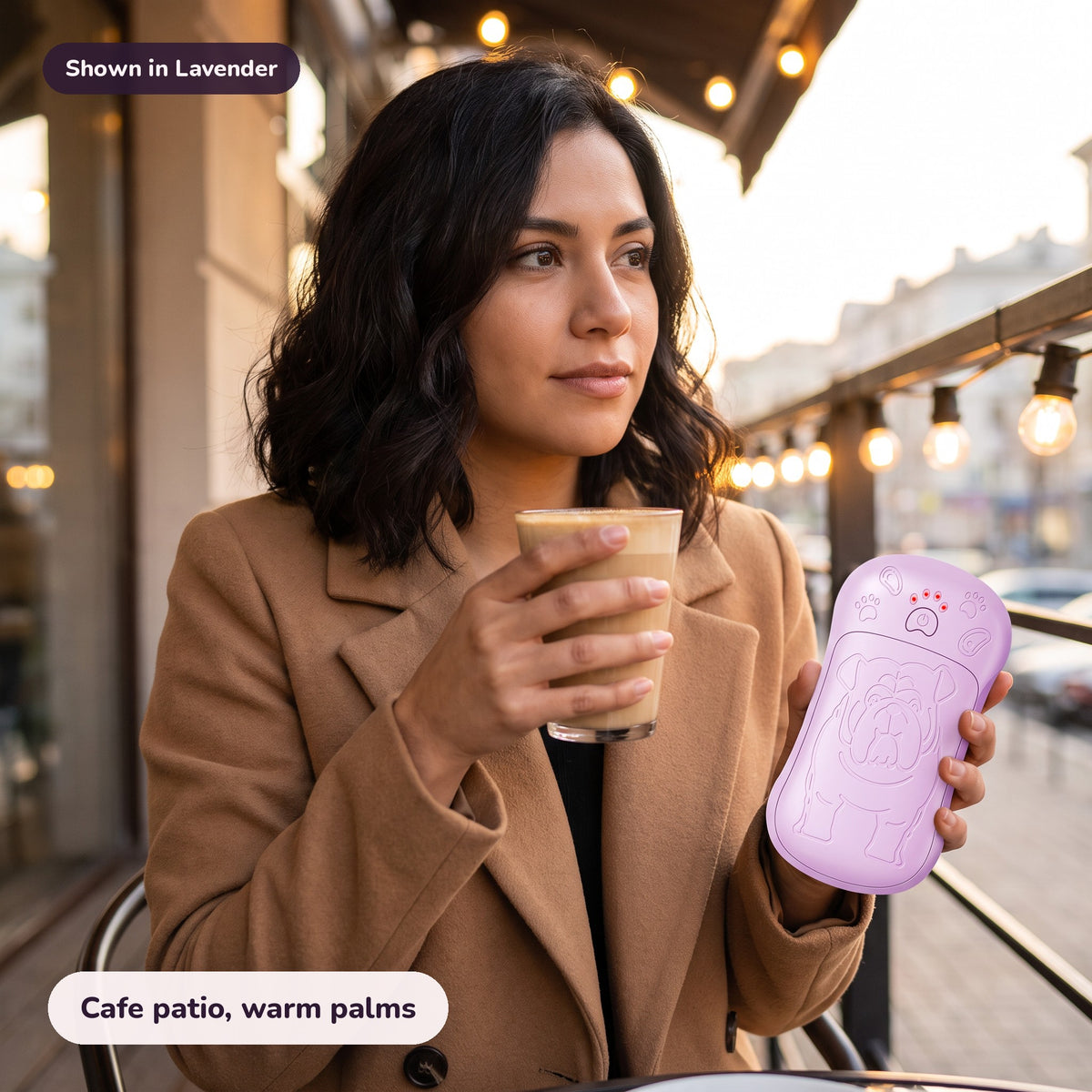 Snugglet Pup Warmer in Lavender: Cafe patio, warm palms
