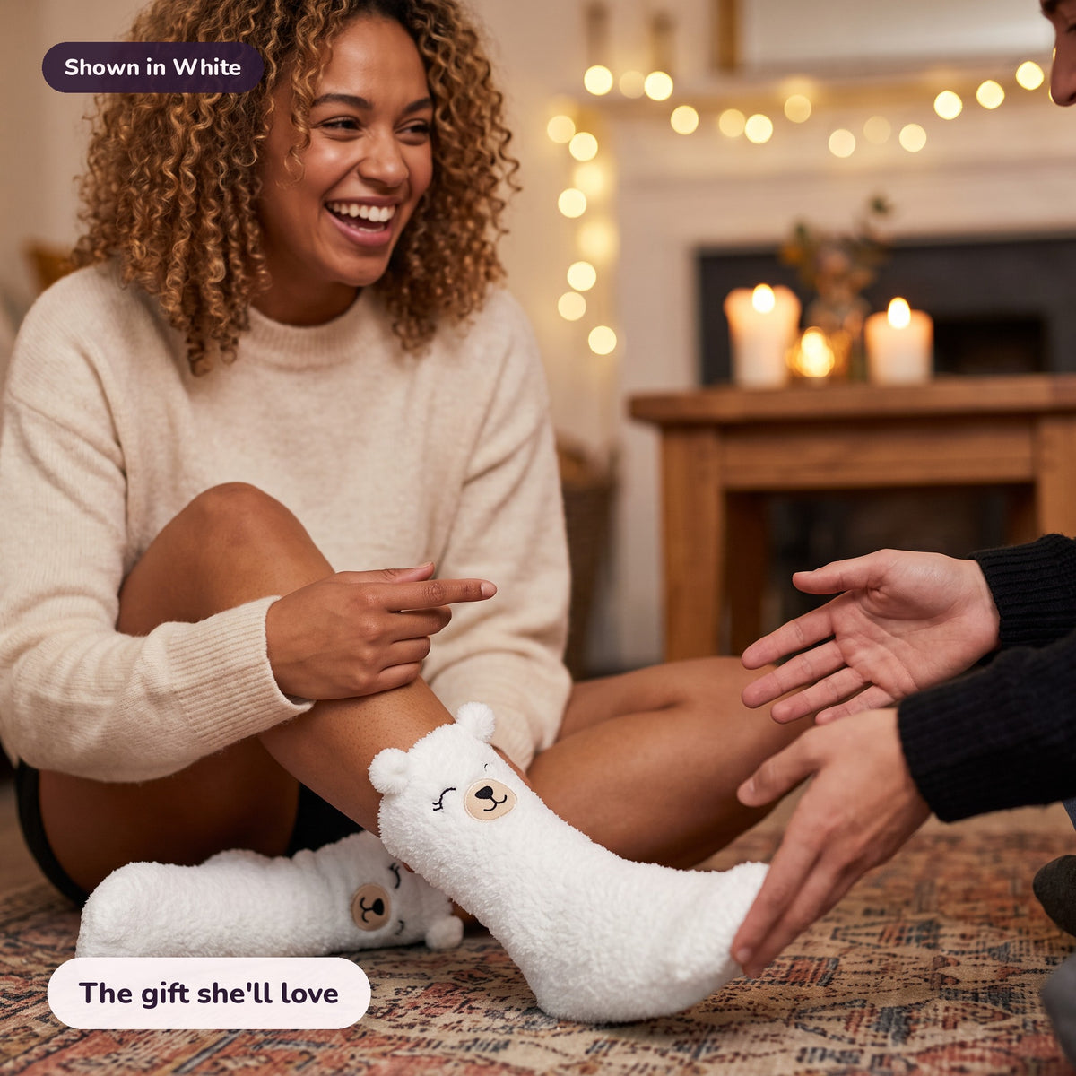 Snugglet Bear Socks in White: The gift she'll love