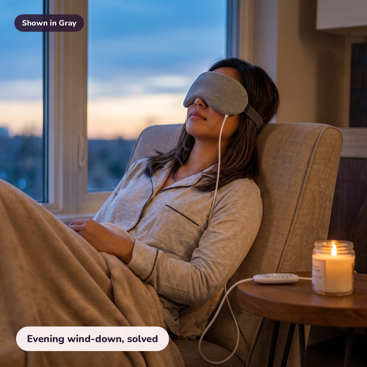 Snugglet Dusk Mask in Gray: Evening wind-down, solved