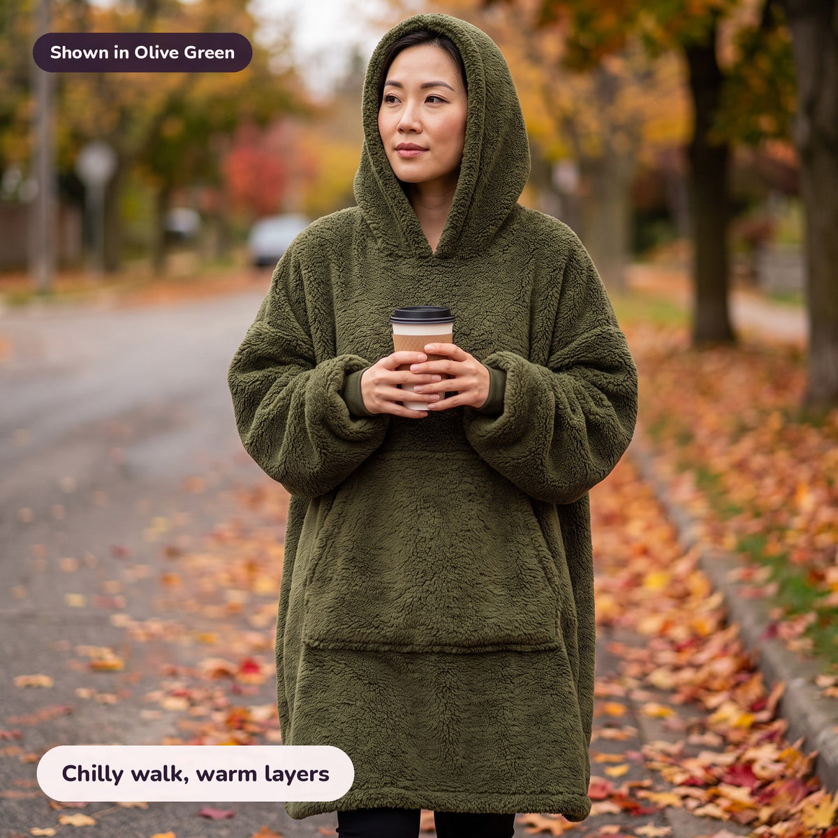Snugglet Hug Hoodie in Olive Green: Chilly walk, warm layers