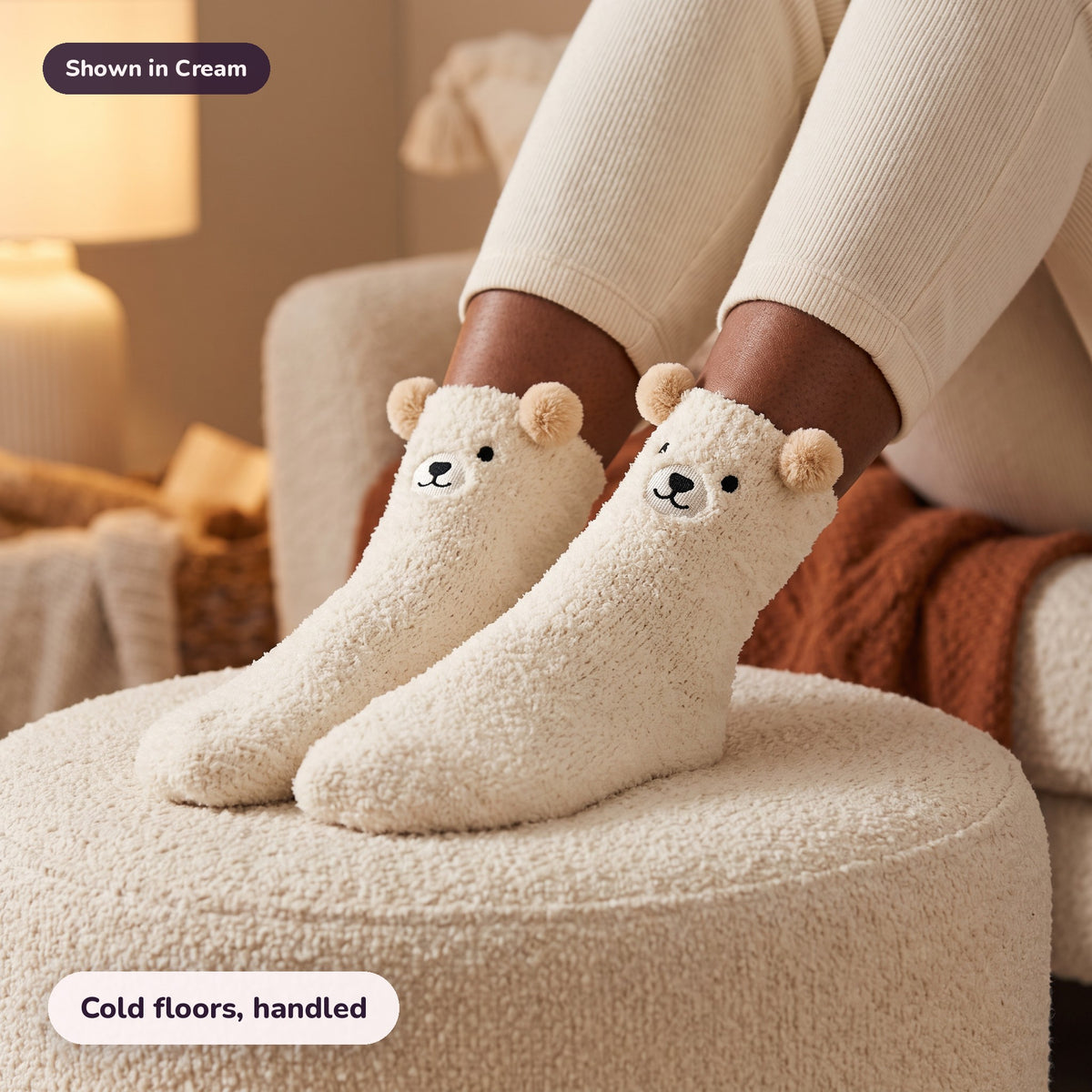 Snugglet Bear Socks in Cream: Cold floors, handled