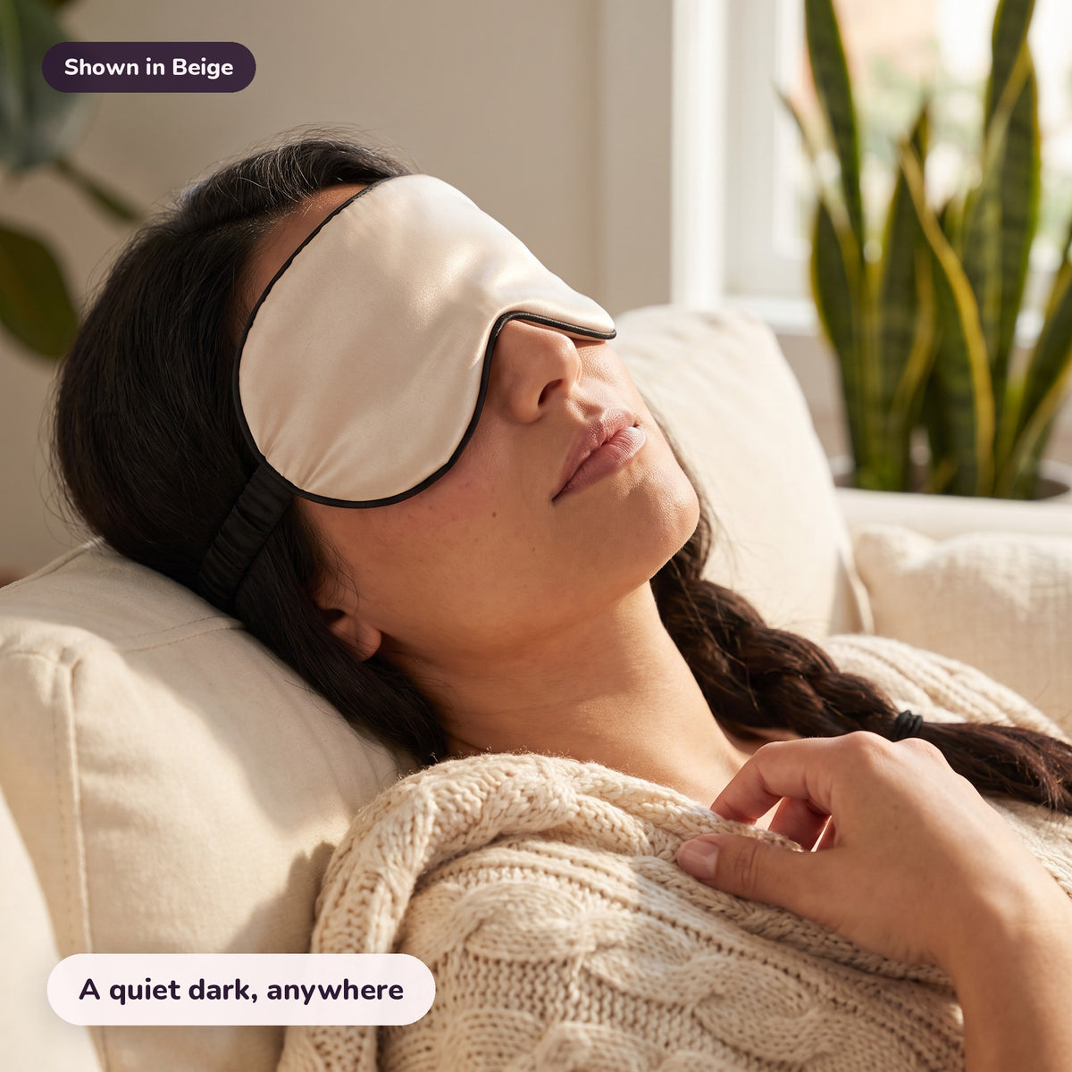 Snugglet Silky Mask in Beige: A quiet dark, anywhere