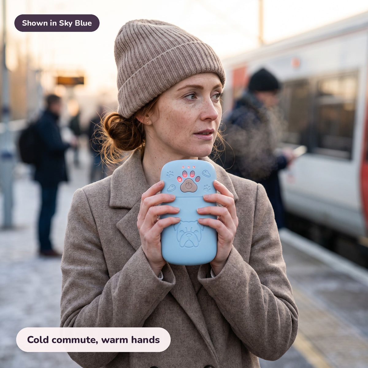 Snugglet Pup Warmer in Sky Blue: Cold commute, warm hands