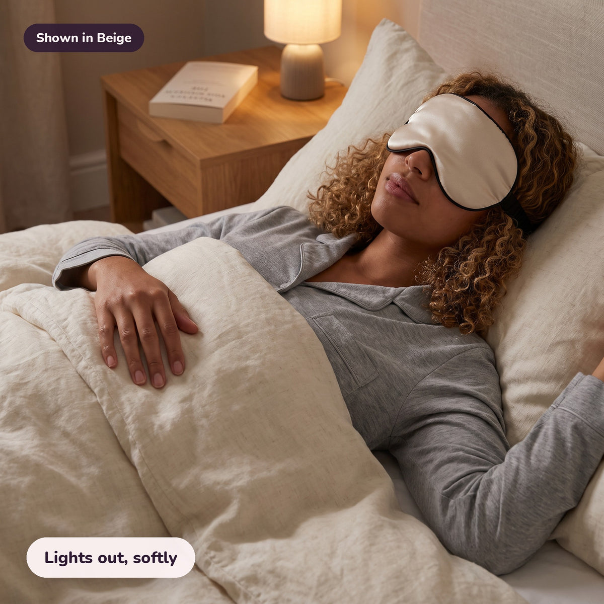Snugglet Silky Mask in Beige: Lights out, softly
