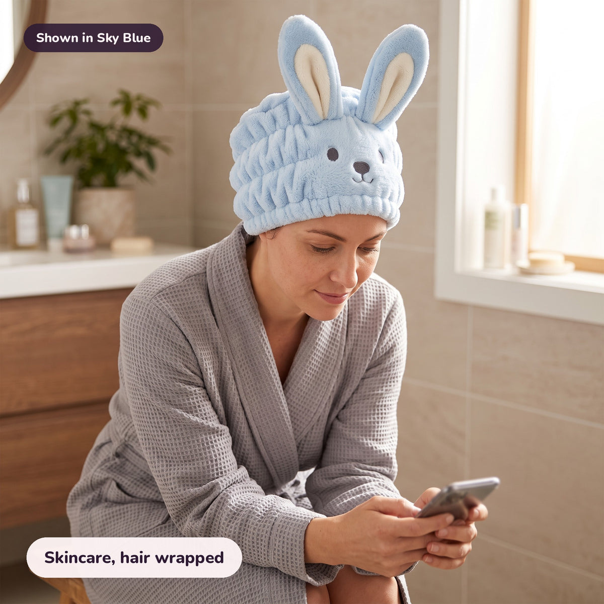 Snugglet Hair Hug in Sky Blue: Skincare, hair wrapped