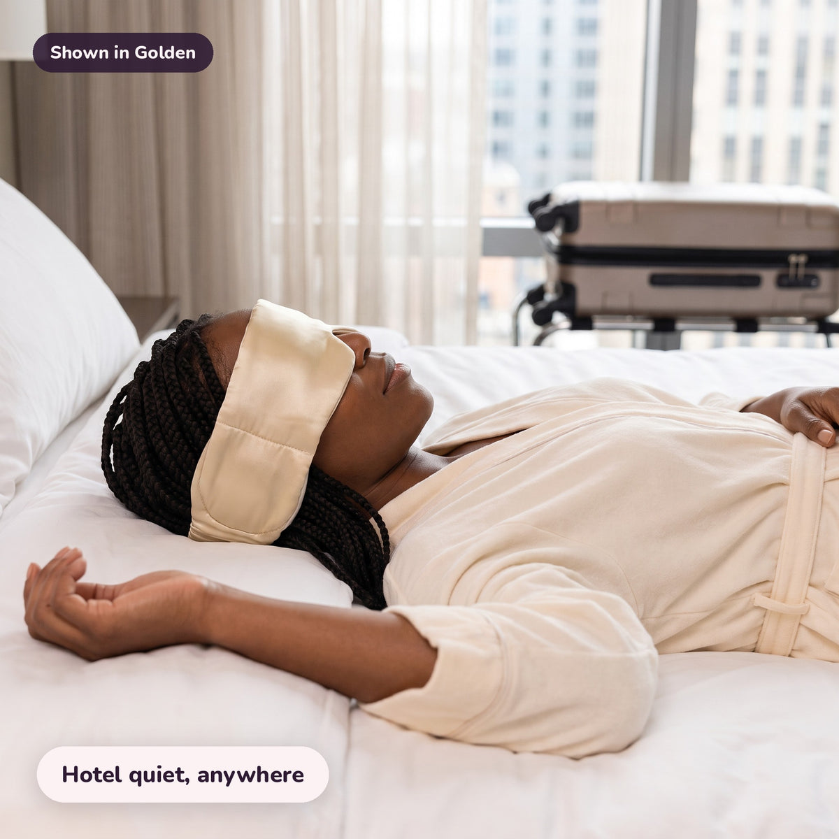Snugglet Hush Mask in Golden: Hotel quiet, anywhere