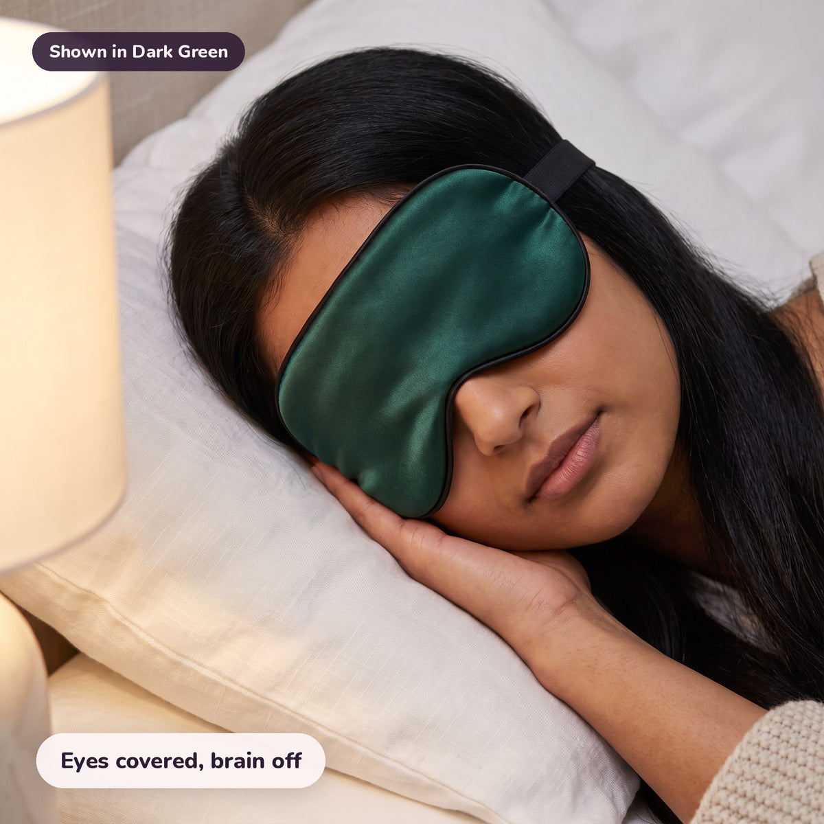 Snugglet Silky Mask in Dark Green: Eyes covered, brain off