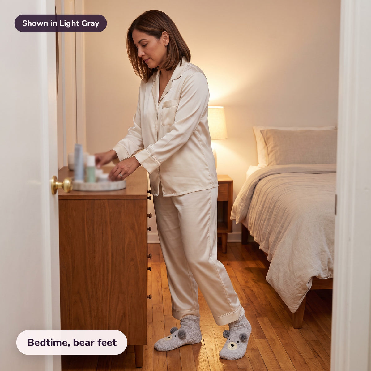 Snugglet Bear Socks in Light Gray: Bedtime, bear feet