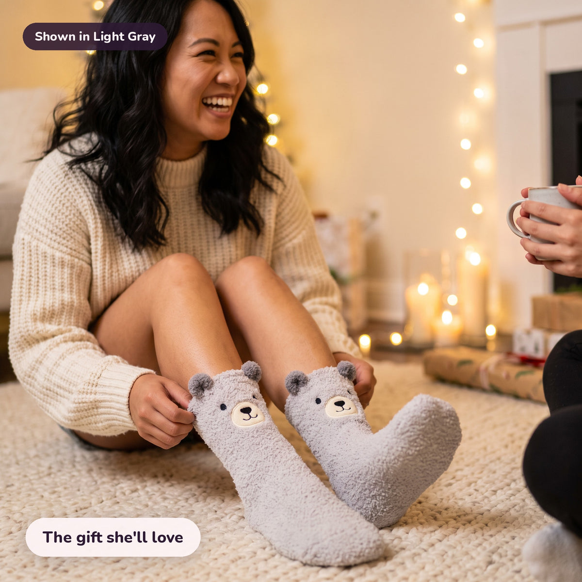 Snugglet Bear Socks in Light Gray: The gift she'll love
