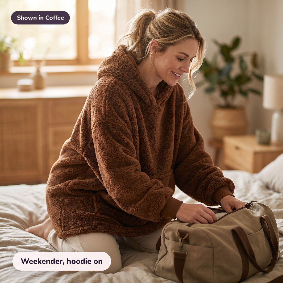 Snugglet Hug Hoodie in Coffee: Weekender, hoodie on