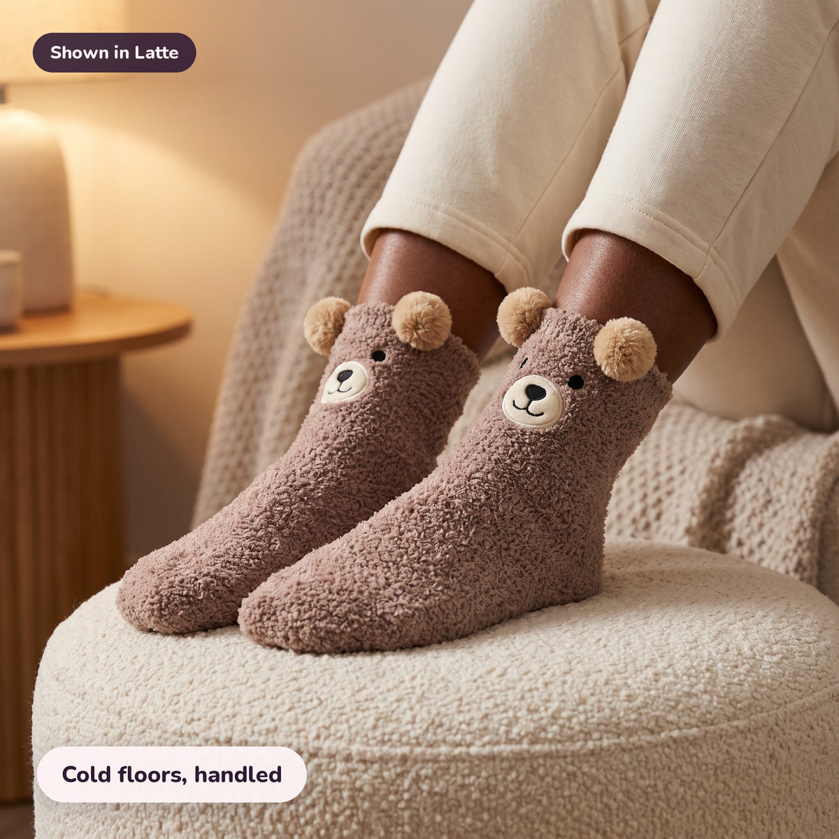 Snugglet Bear Socks in Latte: Cold floors, handled