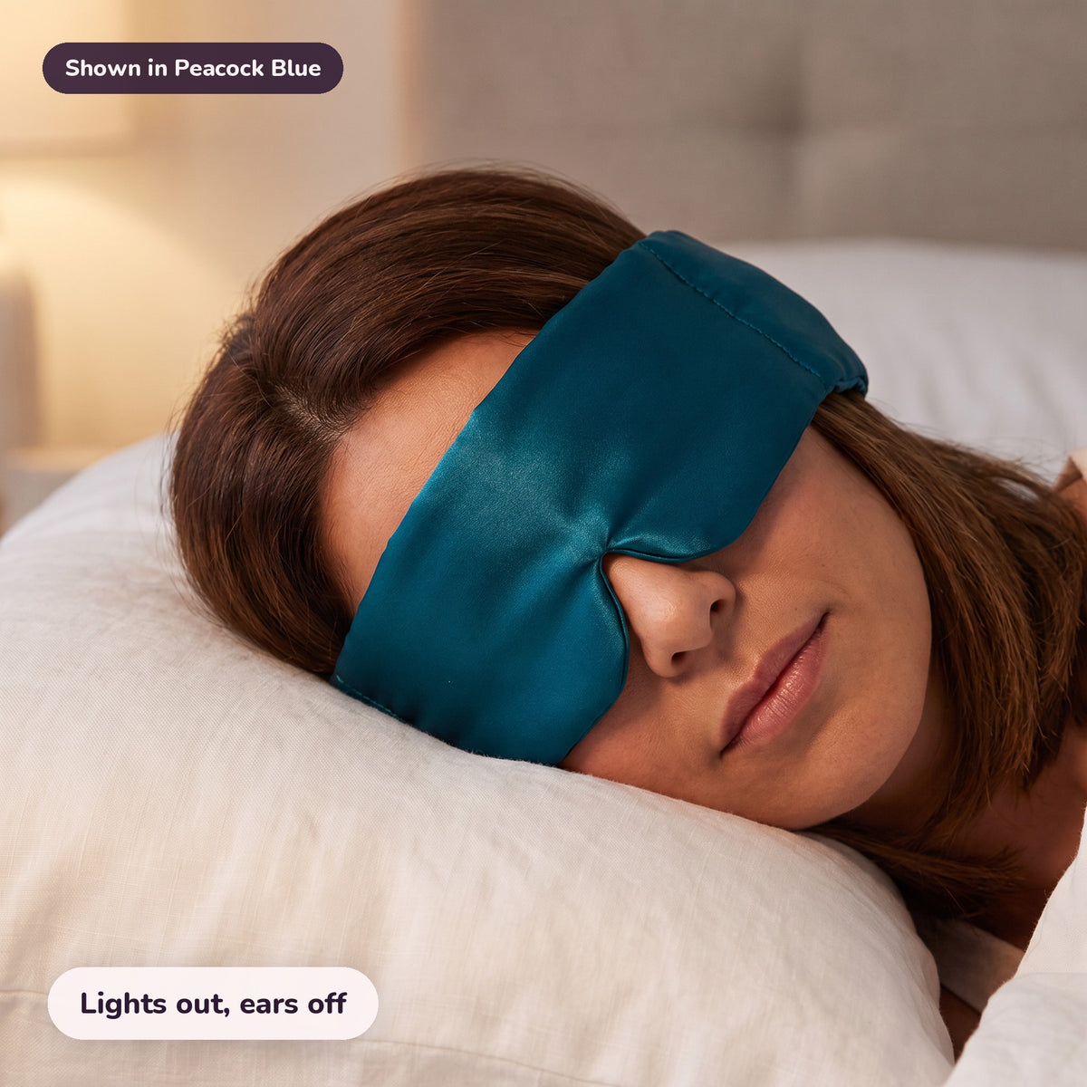 Snugglet Hush Mask in Peacock Blue: Lights out, ears off