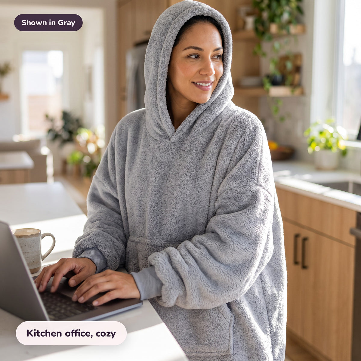 Snugglet Hug Hoodie in Gray: Kitchen office, cozy