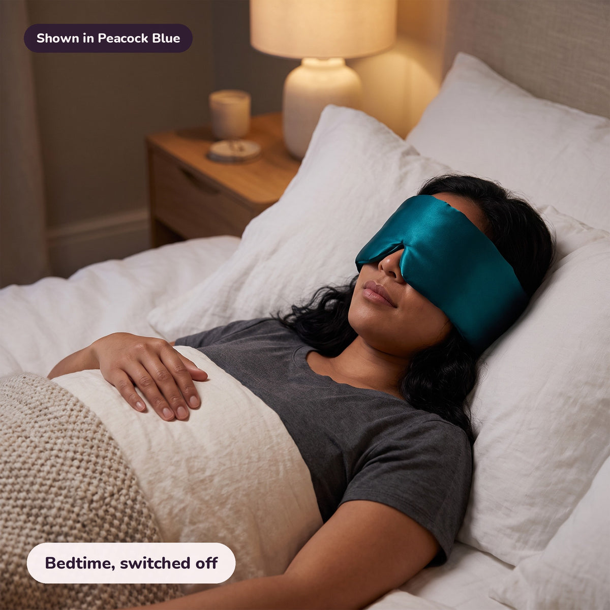 Snugglet Hush Mask in Peacock Blue: Bedtime, switched off