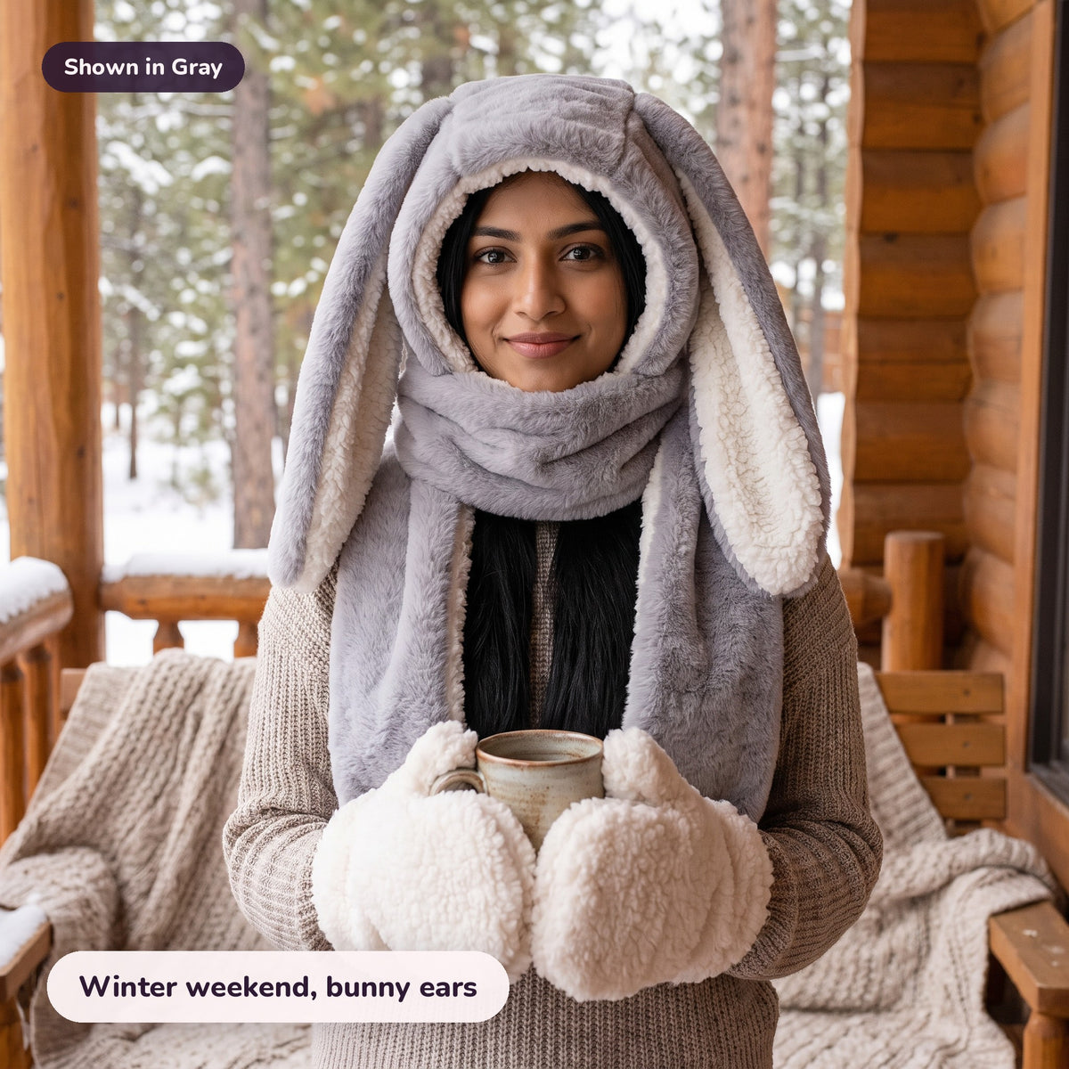 Snugglet Bunny Set in Gray: Winter weekend, bunny ears