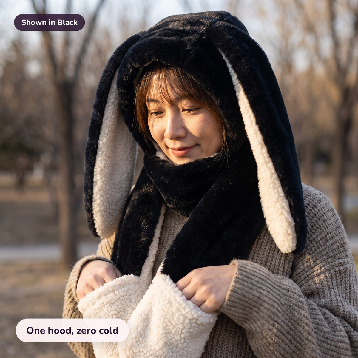 Snugglet Bunny Set in Black: One hood, zero cold