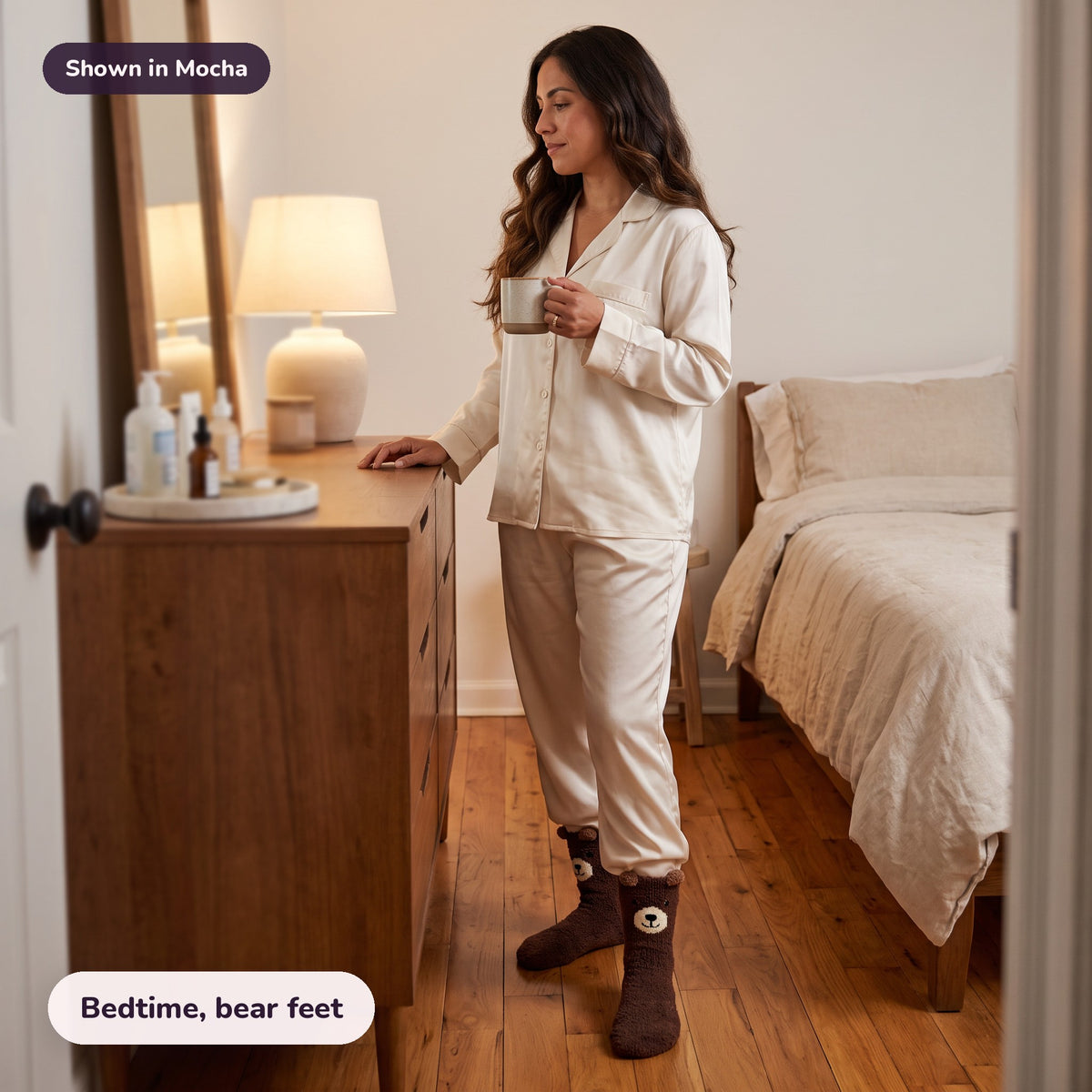 Snugglet Bear Socks in Mocha: Bedtime, bear feet