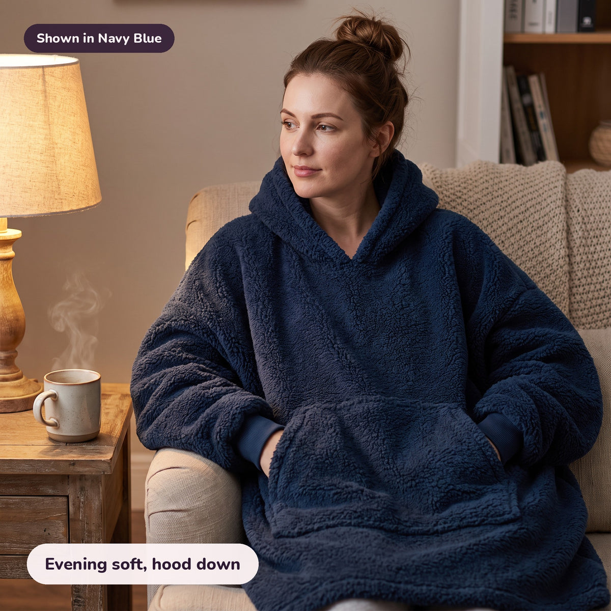 Snugglet Hug Hoodie in Navy Blue: Evening soft, hood down