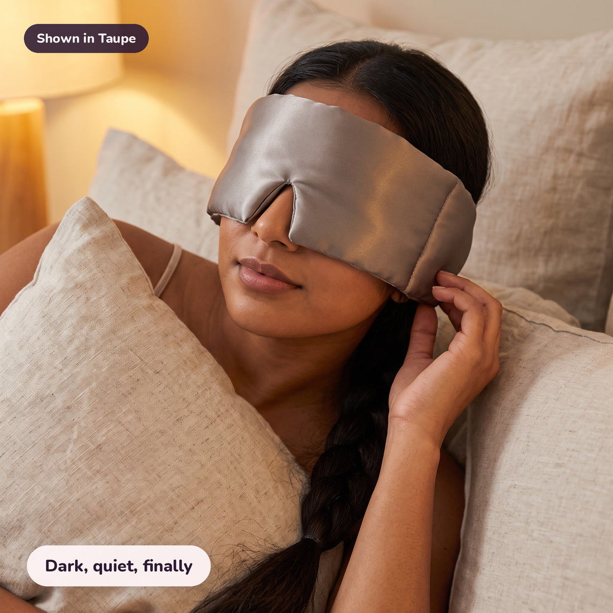 Snugglet Hush Mask in Taupe: Dark, quiet, finally