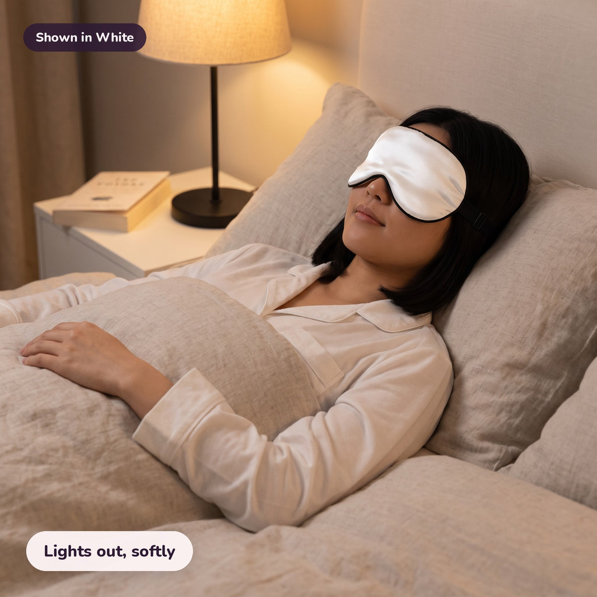 Snugglet Silky Mask in White: Lights out, softly