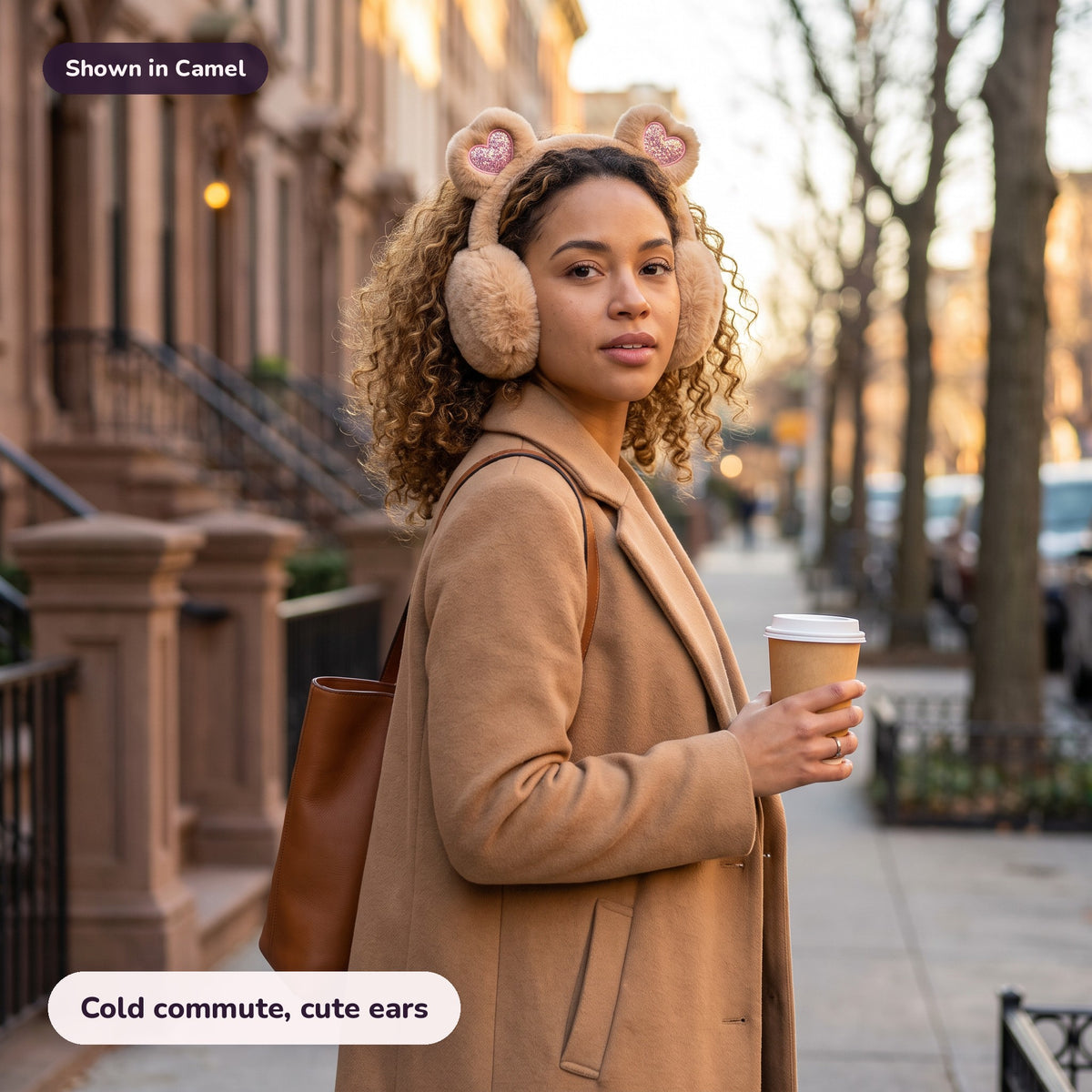 Snugglet Bear Muffs in Camel: Cold commute, cute ears