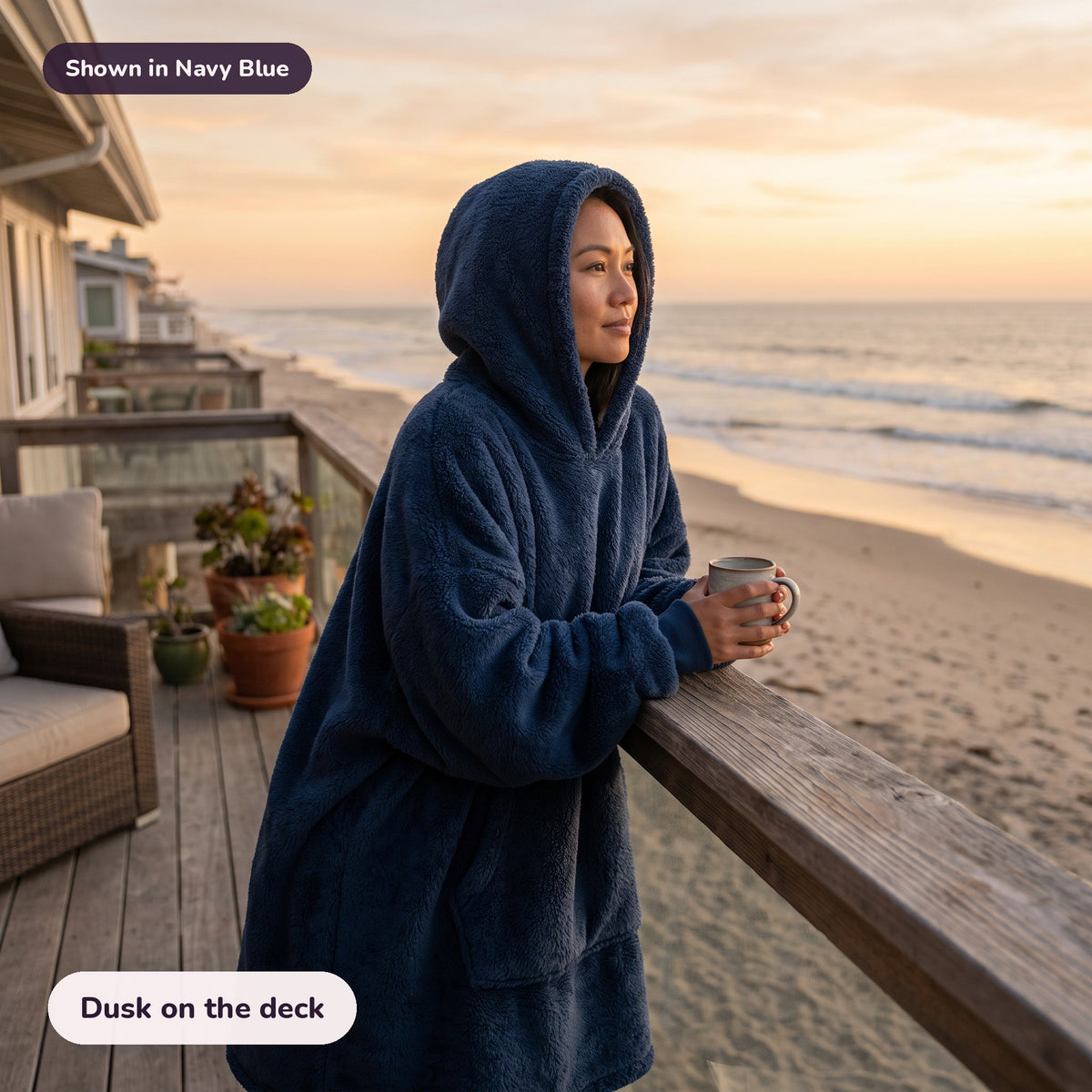 Snugglet Hug Hoodie in Navy Blue: Dusk on the deck