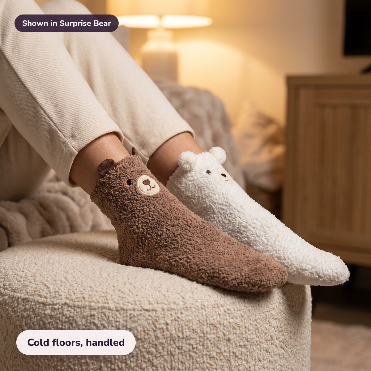 Snugglet Bear Socks in Surprise Bear: Cold floors, handled