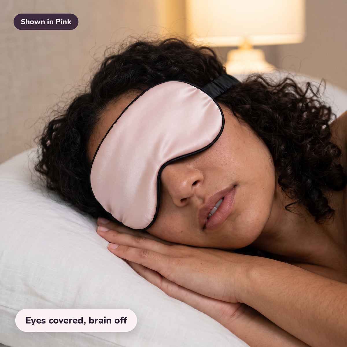 Snugglet Silky Mask in Pink: Eyes covered, brain off
