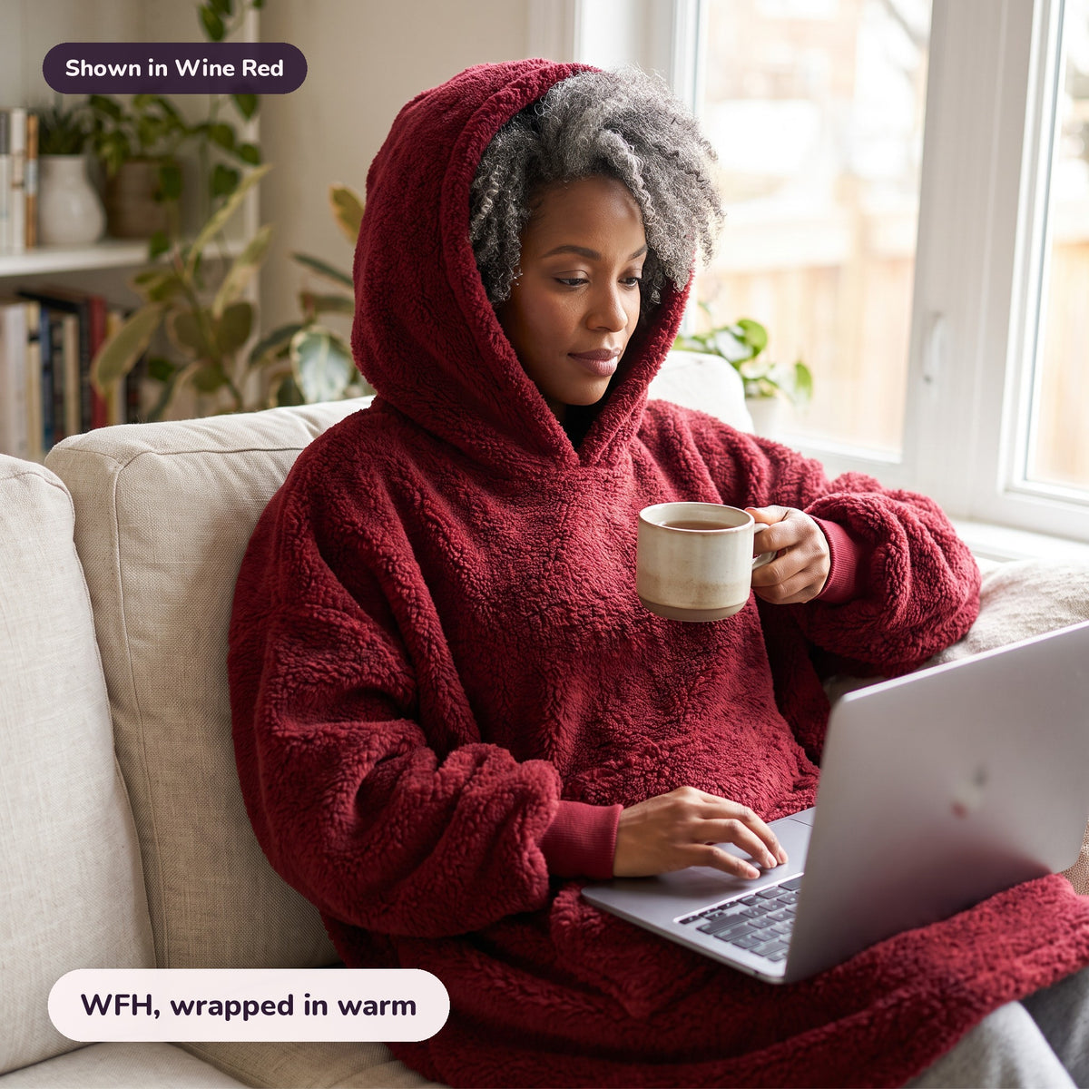 Snugglet Hug Hoodie in Wine Red: WFH, wrapped in warm