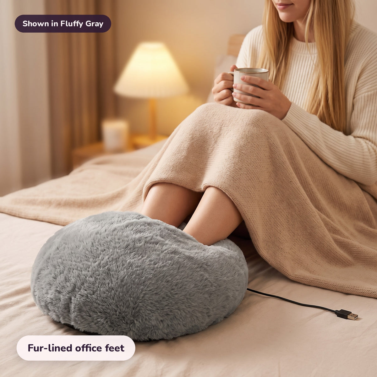 Snugglet Paw Warmer in Fluffy Gray: Fur-lined office feet