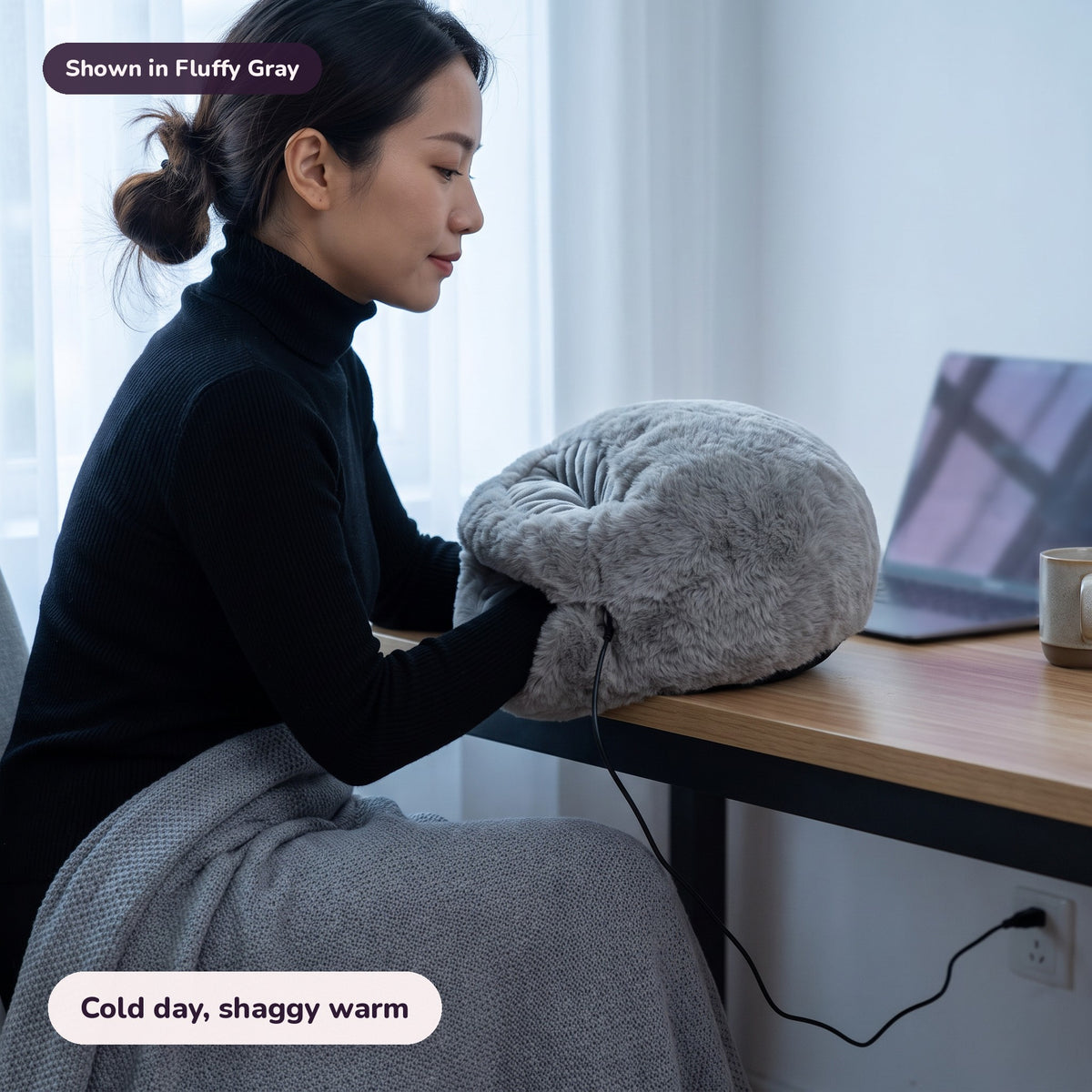 Snugglet Paw Warmer in Fluffy Gray: Cold day, shaggy warm