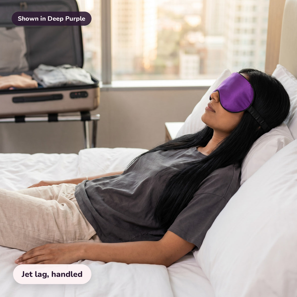 Snugglet Silky Mask in Deep Purple: Jet lag, handled