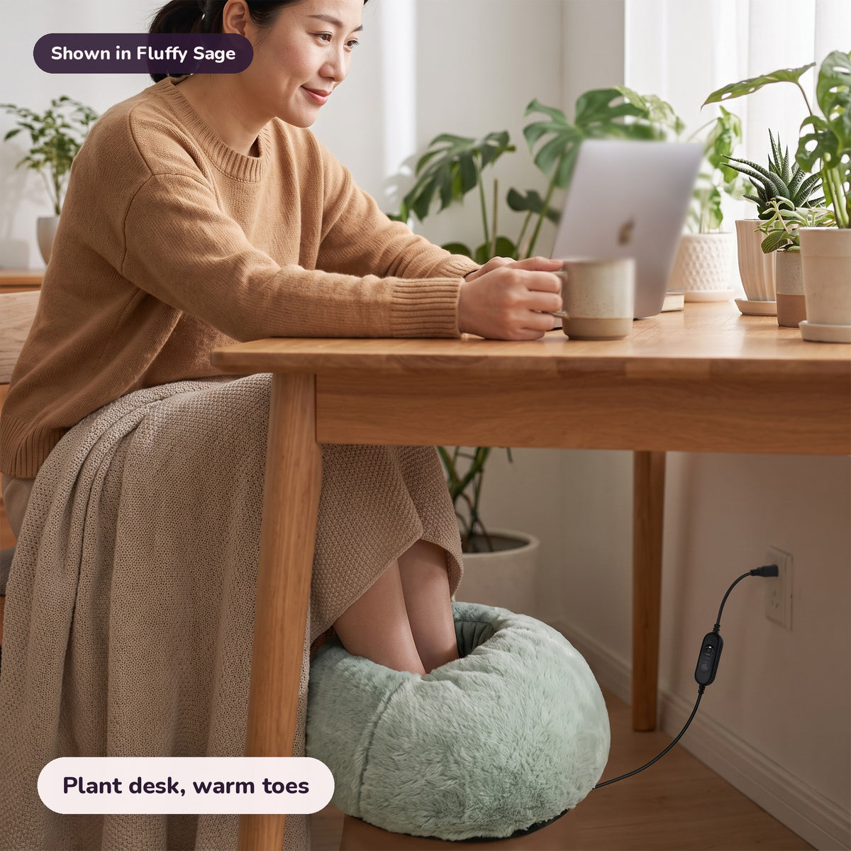Snugglet Paw Warmer in Fluffy Sage: Plant desk, warm toes