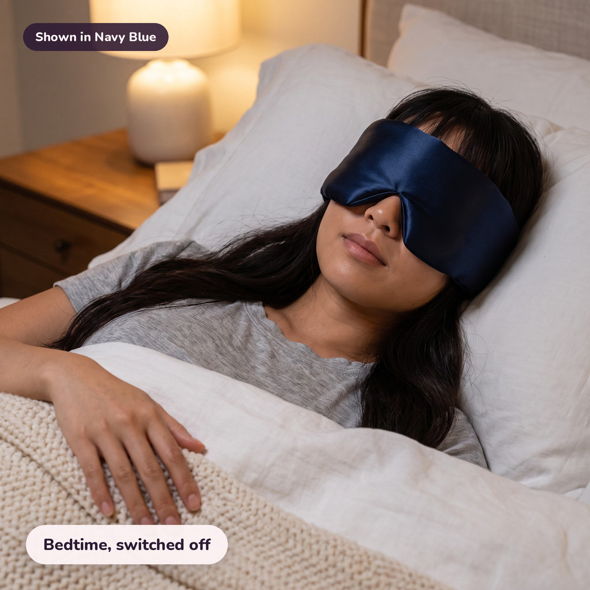 Snugglet Hush Mask in Navy Blue: Bedtime, switched off
