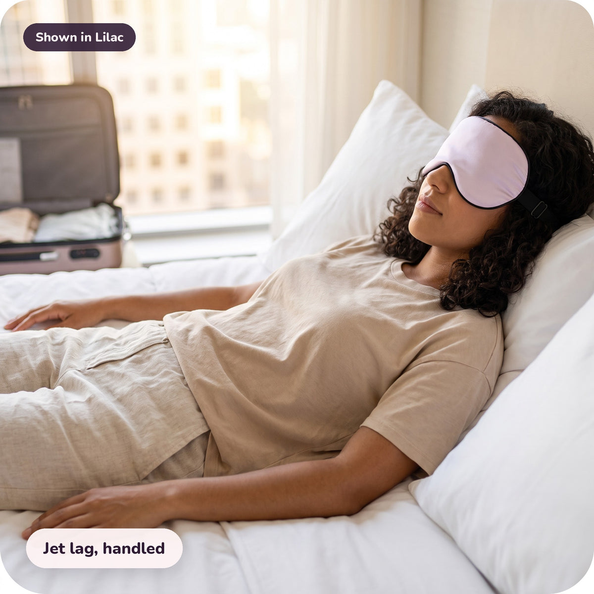 Snugglet Silky Mask in Lilac: Jet lag, handled